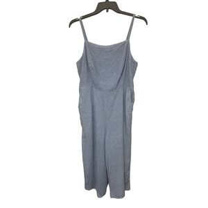 Old Navy Spaghetti Strap Cropped Wide Leg Jumpsuit Linen Blend Chambray Smocked